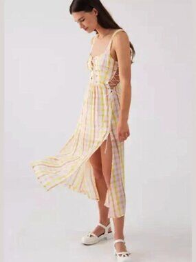 For Love & Lemons || Rue Check Corset Midi Dress